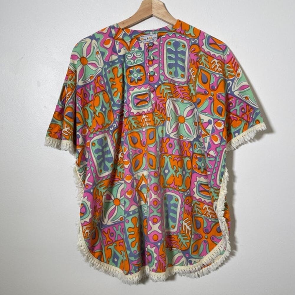 Vintage 60's MAYA DE MEXICO Colorful Patterned Tunic / Boho Retro Flower Power